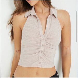 NEW! Women's Halter Neck Buttoned Crop Top |GARAGE Ruched Polo Halter | Size: XS